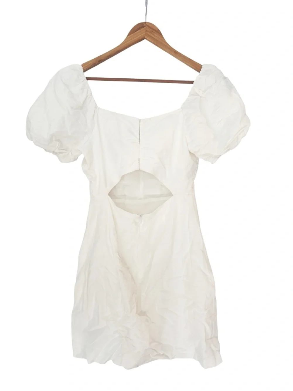 ASTR The LABEL Linen Pleat Front Puff Sleeve Mini Dress White M NWT - Picture 10 of 10